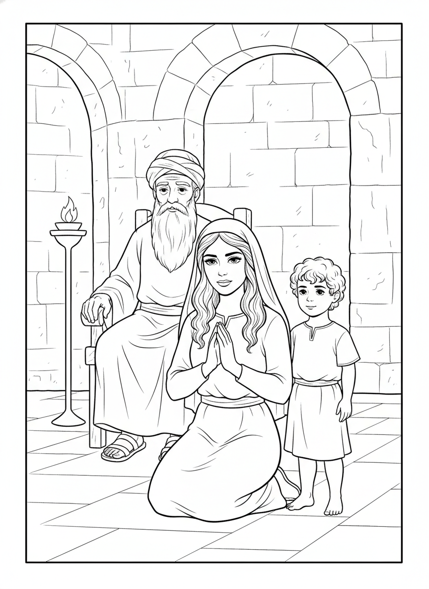 Desenho para colorir: Ana e o pequeno Samuel