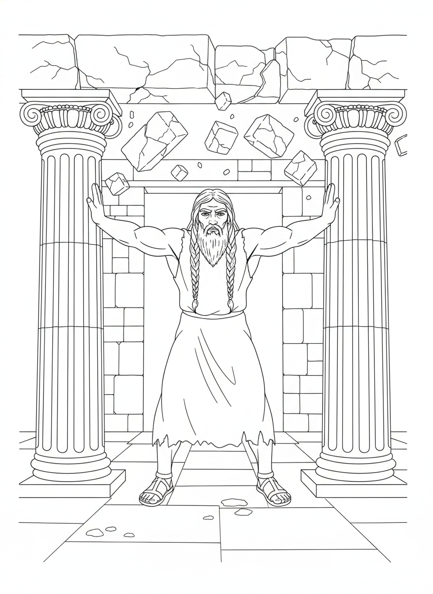 Desenho para colorir: Sansão e as colunas