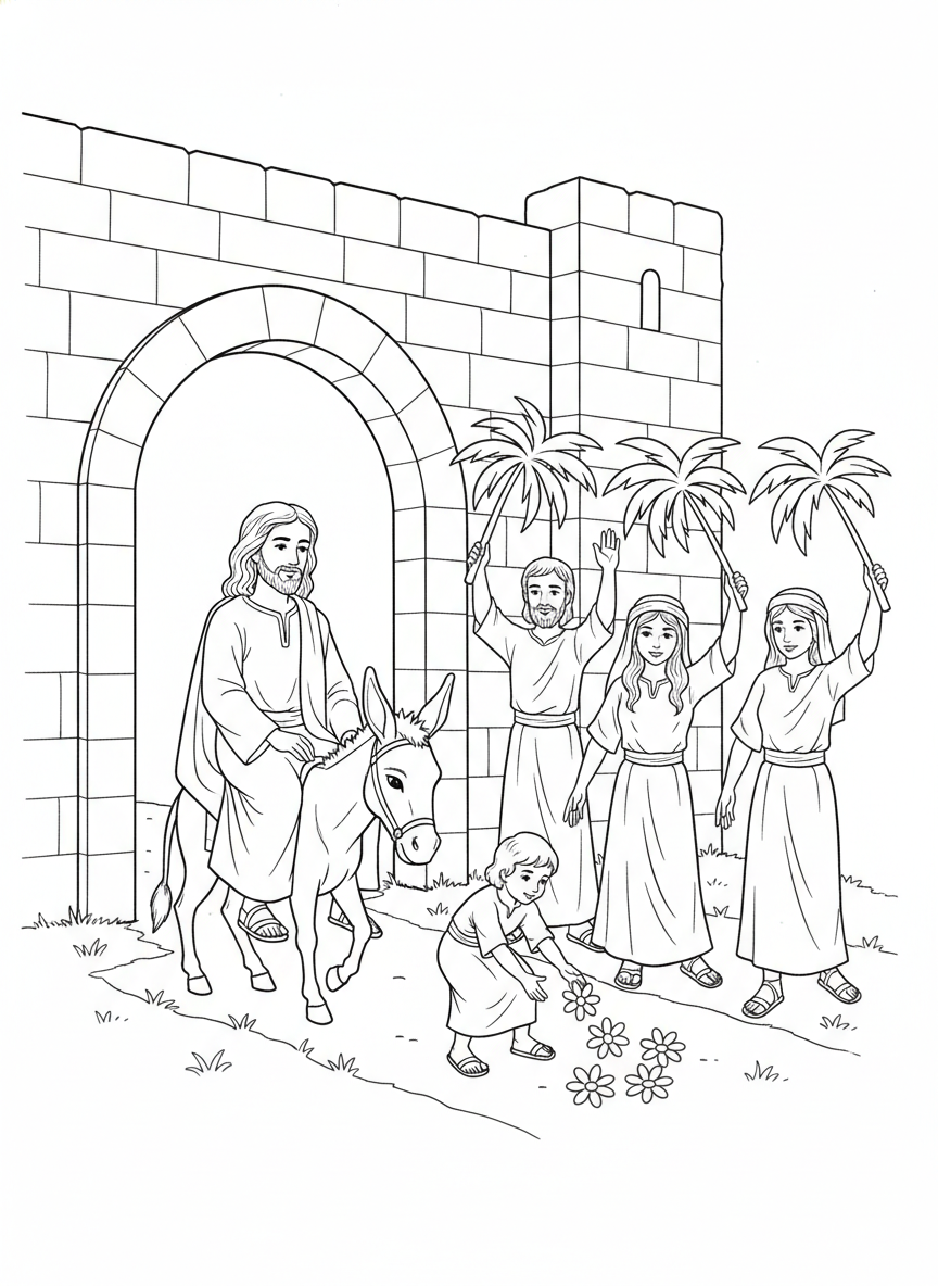 Desenho para colorir: o Domingo de Ramos