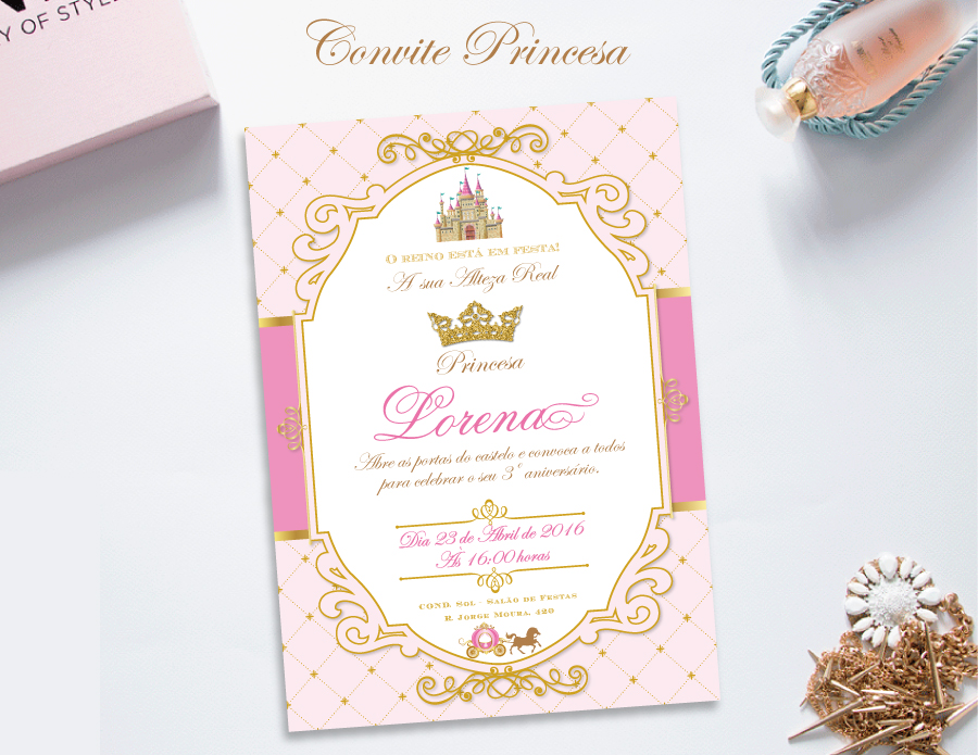 Ideia de convite para festa Princesa