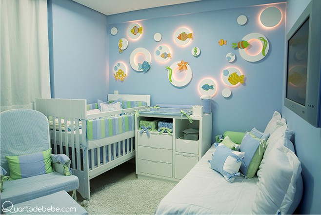 Quarto de bebê masculino fundo do mar
