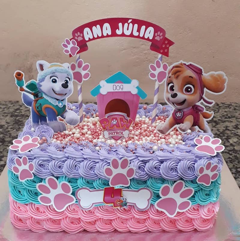 Bolo rosa Festa Infantil Patrulha Canina