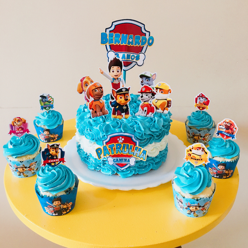 bolo e cupcake Festa Infantil Patrulha Canina